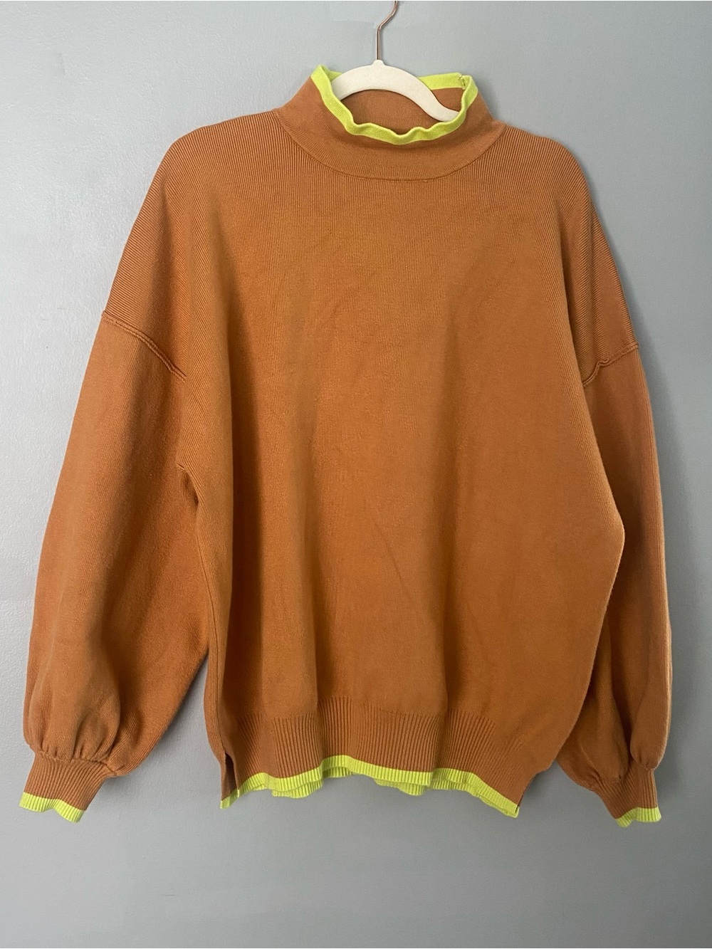 Flat White for Anthropology Rust Brown Sweater w/ Neon Trim SZ 1X Viscose blend